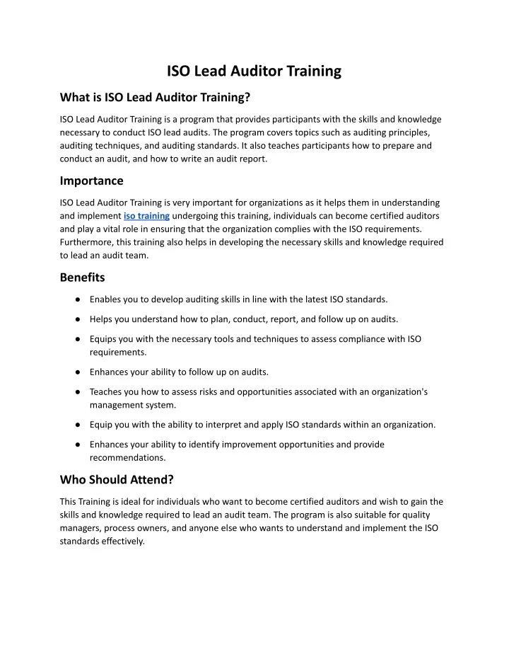 iso lead auditor training
