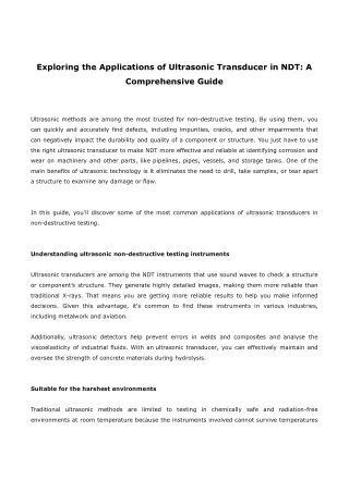 Exploring the Applications of Ultrasonic Transducer in NDT A Comprehensive Guide