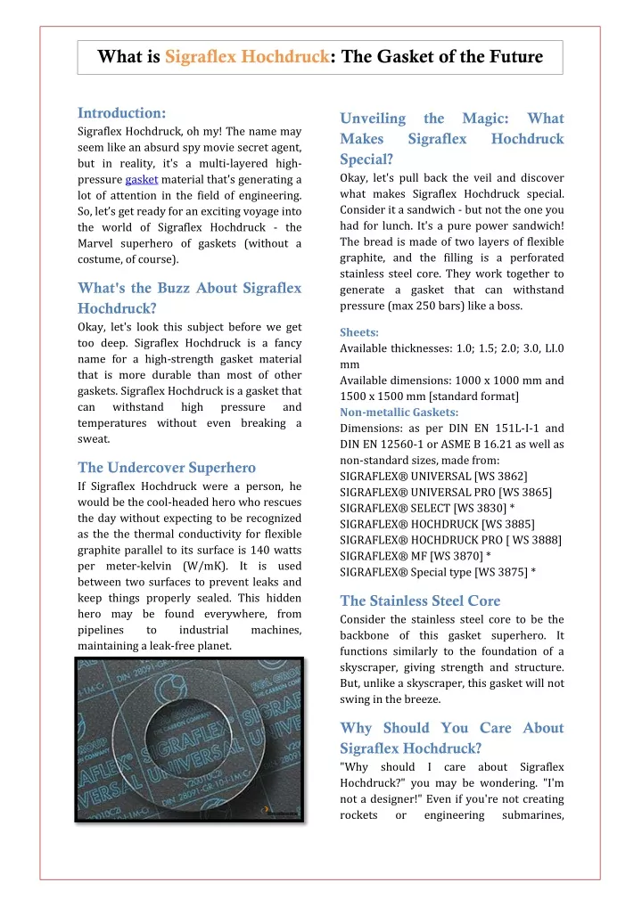 what is sigraflex hochdruck the gasket