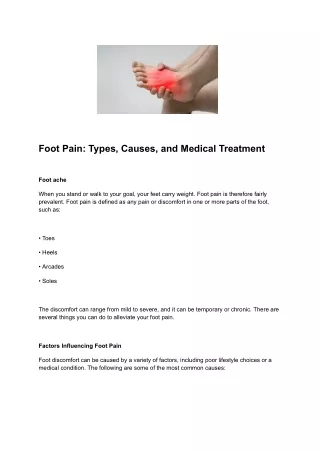 Foot Pain: Types, Causes, and Medical Treatment