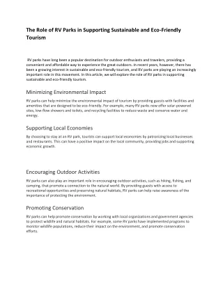 The Role of RV Parks in Supporting Sustainable and Eco