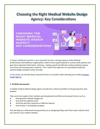 Choosing the Right Medical Website Design Agency Key Considerations