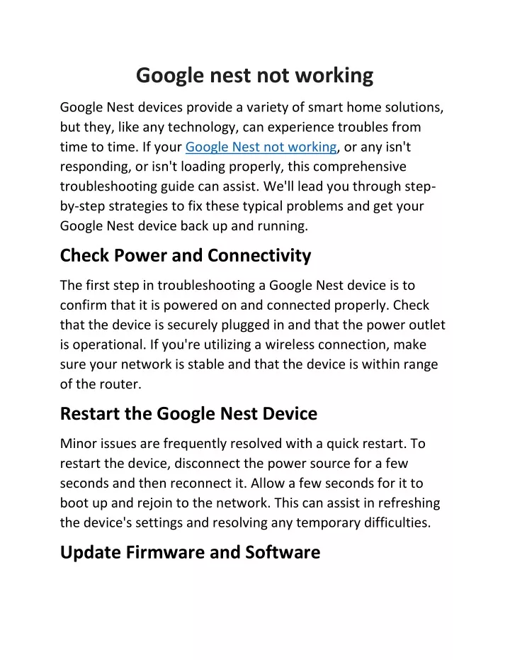 google nest not working