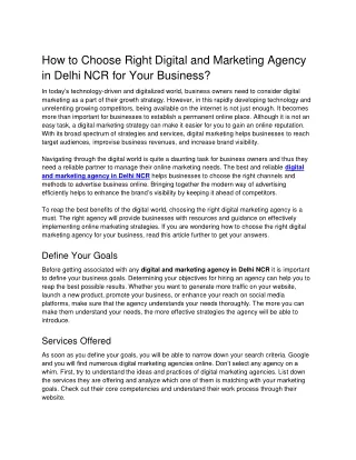 How to Choose Right Digital and Marketing Agency in Delhi NCR for Your Business?