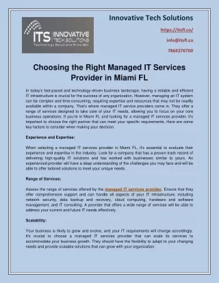Choosing the Right Managed IT Services Provider in Miami FL