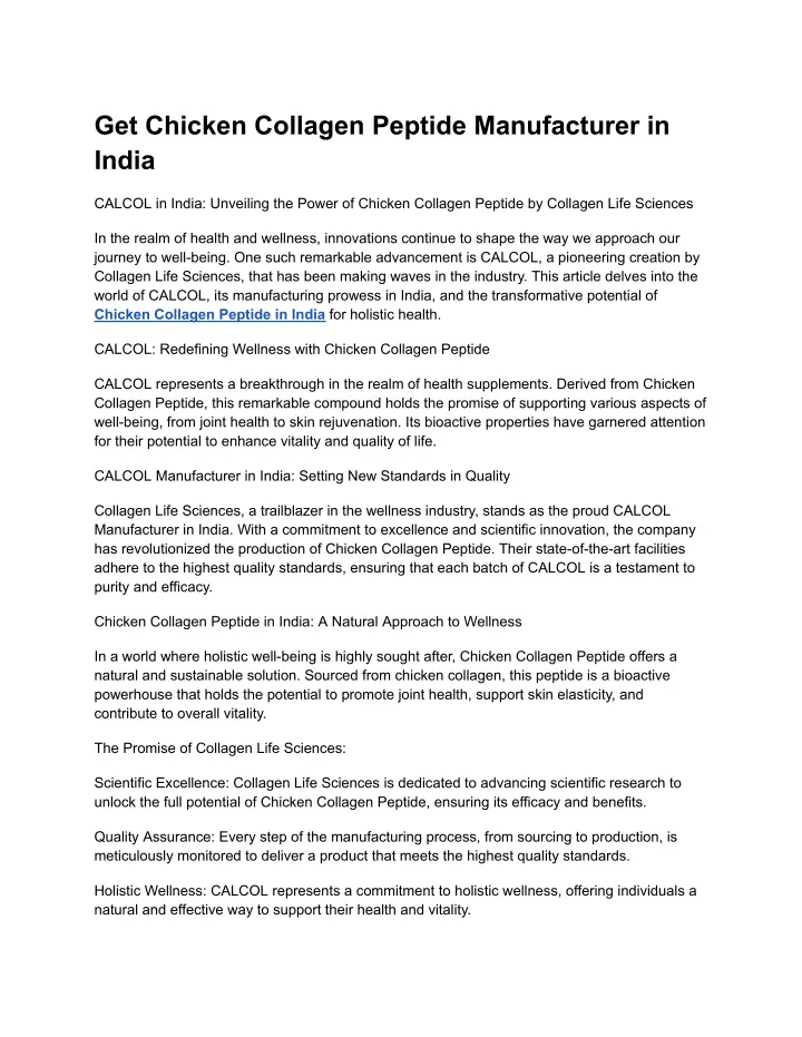 get chicken collagen peptide manufacturer in india