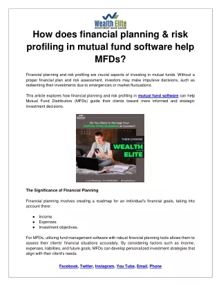 How does financial planning & risk profiling in mutual fund software help MFDs