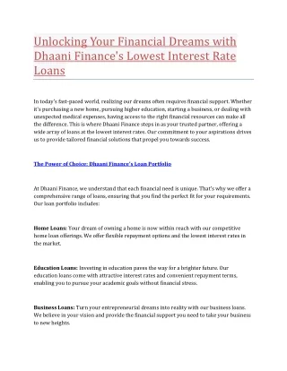 Unlocking Your Financial Dreams with Dhaani Finance