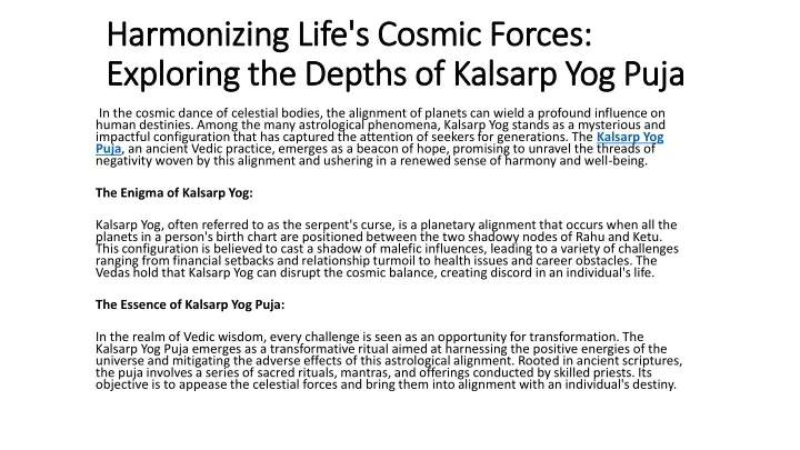 harmonizing life s cosmic forces exploring the depths of kalsarp yog puja