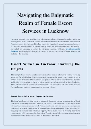 Navigating the Enigmatic Realm of Female Escort Services in Lucknow