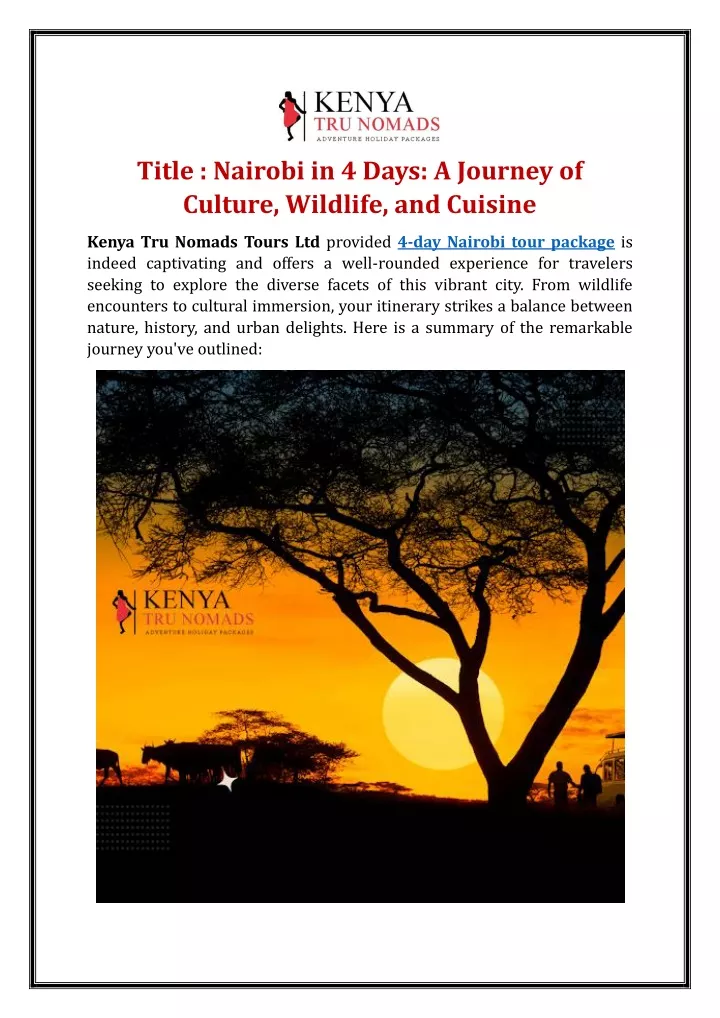 title nairobi in 4 days a journey of culture