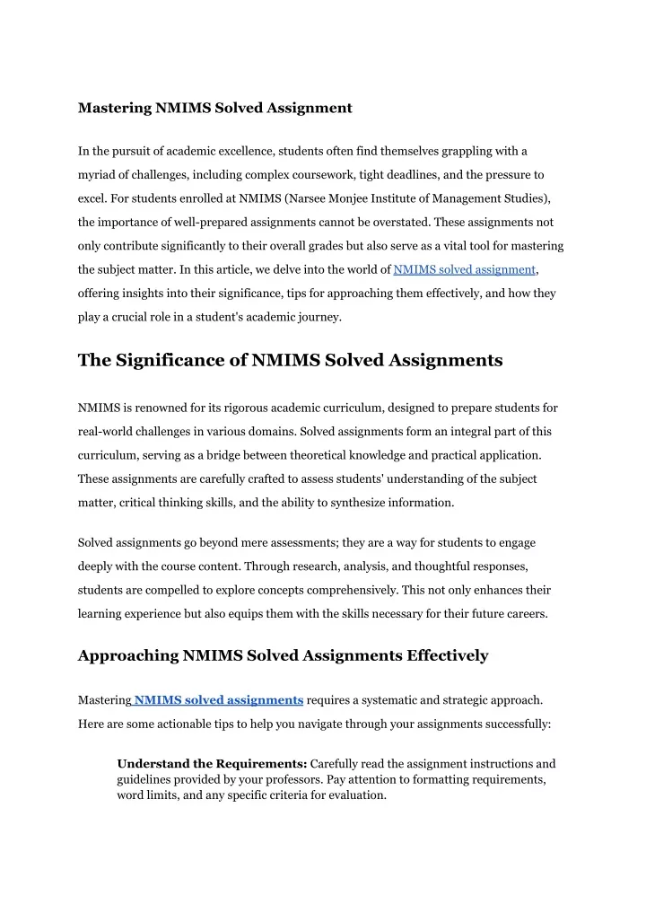 mastering nmims solved assignment
