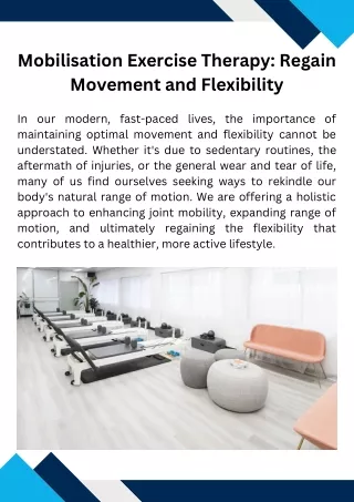 Mobilisation Exercise Therapy Regain Movement and Flexibility
