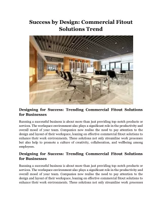 Success by Design Commercial Fitout Solutions Trend