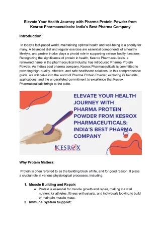 Elevate Your Health Journey with Pharma Protein Powder from Kesrox Pharmaceuticals_ India's Best Pharma Company
