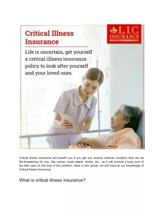 Everything About Critical Illness Insurance