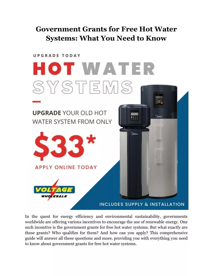 government grants for free hot water systems what