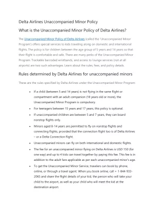 Delta Airlines Unaccompanied Minor Policy