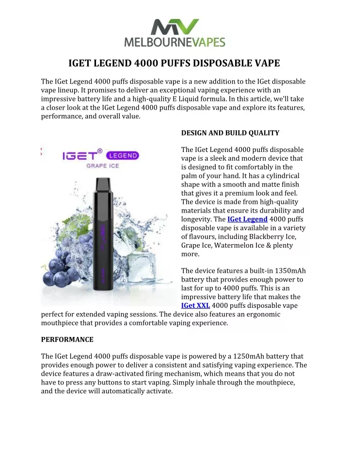 iget legend 4000 puffs disposable vape
