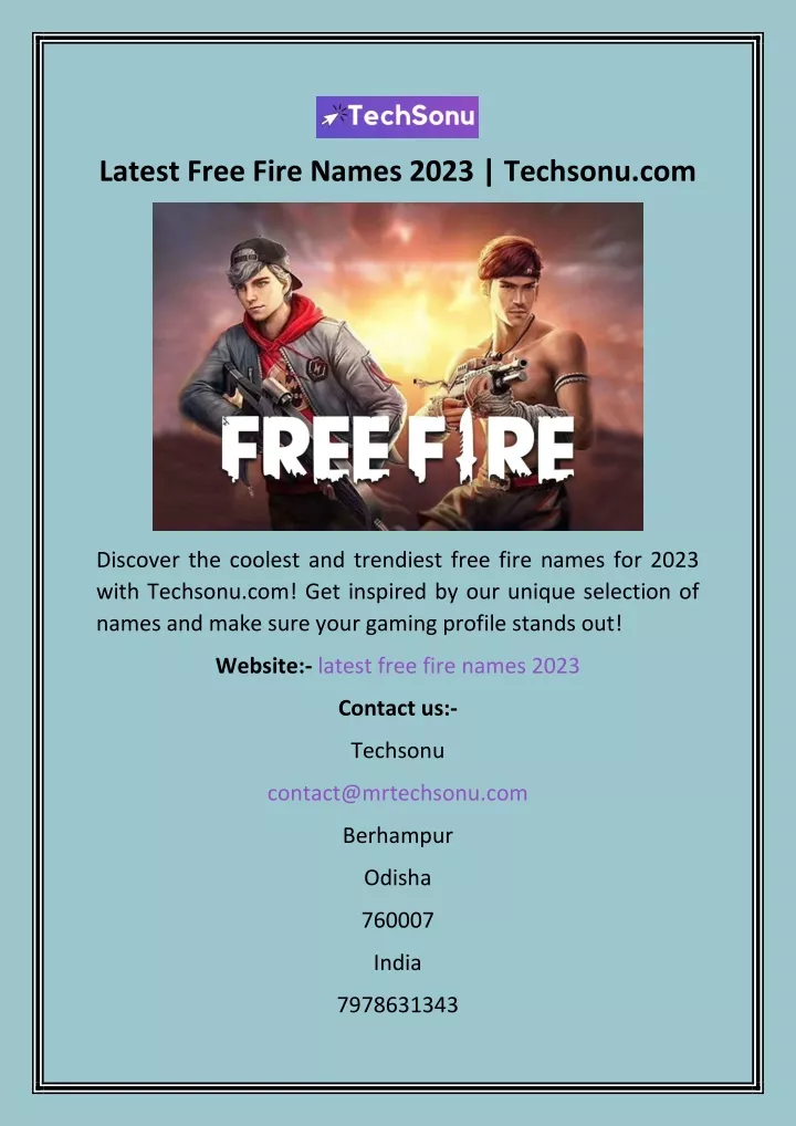 latest free fire names 2023 techsonu com