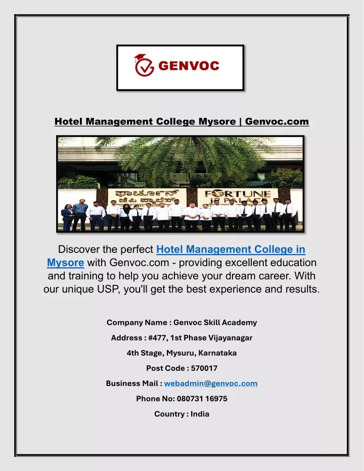 hotel management college mysore genvoc com