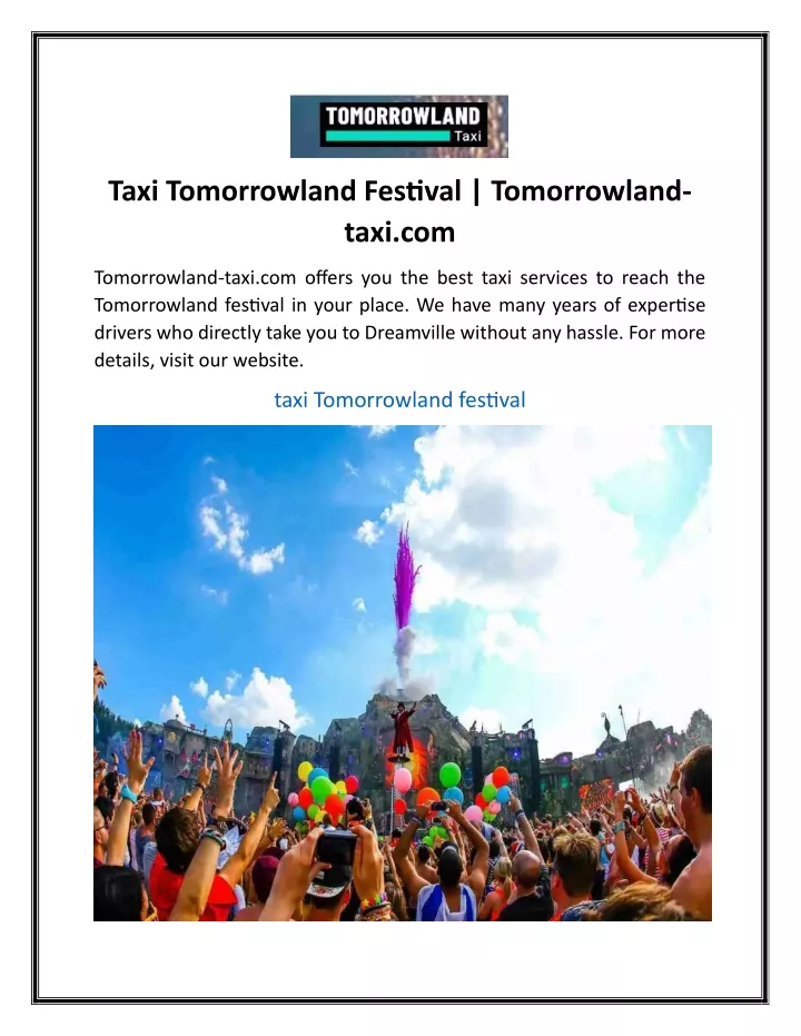 taxi tomorrowland festival tomorrowland taxi com