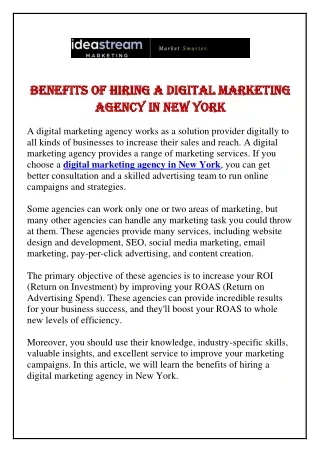 Benefits Of Hiring A Digital Marketing Agency In New York