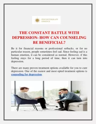 The constant battle with depression- How can counseling be beneficial