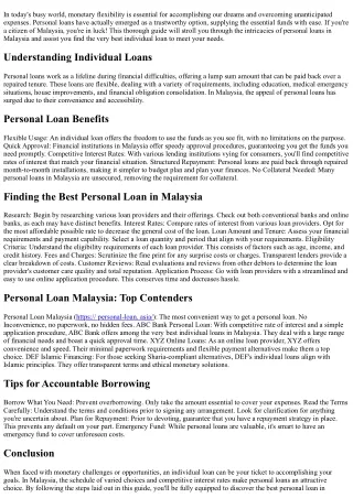 Discovering the Best Personal Loan in Malaysia: Your Ultimate Guide