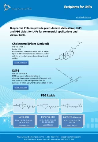 Biopharma PEG can provide plant-derived cholesterol, DSPE and PEG Lipids for LNP