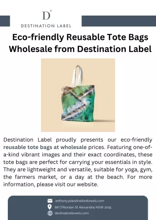 Eco-friendly Reusable Tote Bags Wholesale from Destination Label