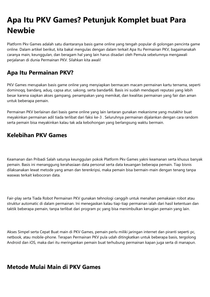 apa itu pkv games petunjuk komplet buat para