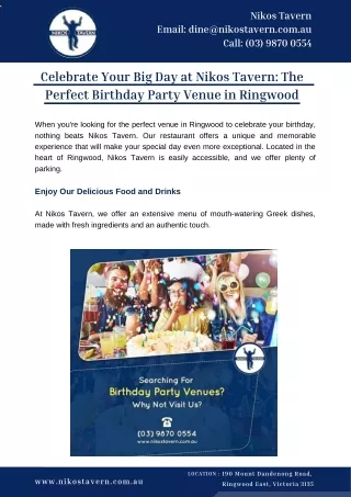 Celebrate Your Big Day at Nikos Tavern The Perfect Birthday Party Venue in Ringwood