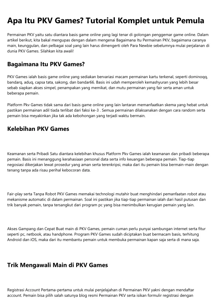 apa itu pkv games tutorial komplet untuk pemula