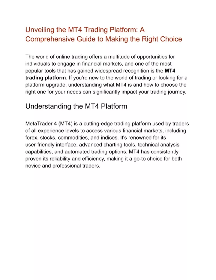 unveiling the mt4 trading platform