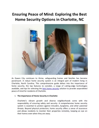 Ensuring Peace of Mind Exploring the Best Home Security Options in Charlotte NC
