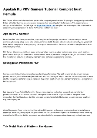 Apakah Itu   Permainan PKV? Petunjuk Komplet untuk Para Newbie