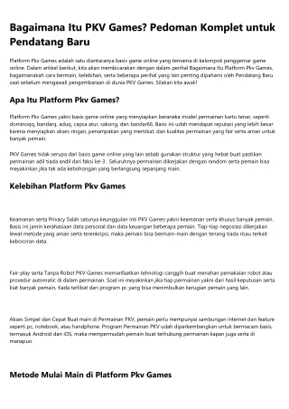 Apakah Itu   Platform Pkv Games? Tips Komplet untuk Pemula
