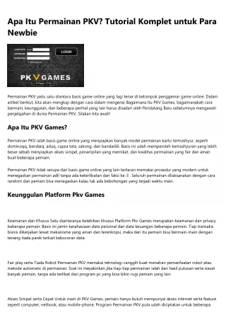 Apa Itu   Platform Pkv Games? Tips Komplet untuk Pemula