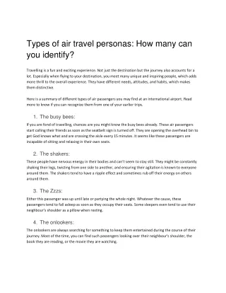 types of air travel personas how many