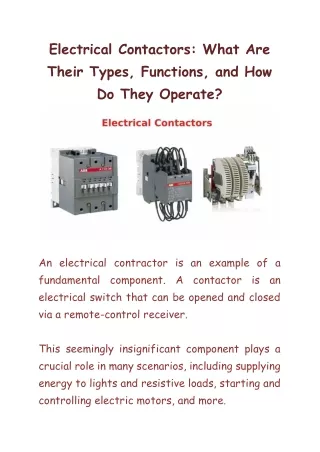 Electrical Contactors What Are Their Types, Functions, and How Do They Operate