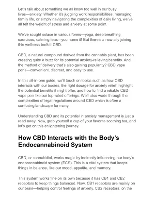 Understanding the Role of CBD Vape Pens in Managing Anxiety