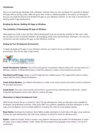 Breaking Barriers: Developing iOS Apps on Your Windows Machine