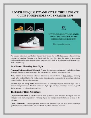 UNVEILING QUALITY AND STYLE: THE ULTIMATE GUIDE TO REP SHOES AND SNEAKER REPS