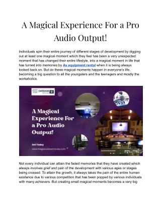 A magical experience for a pro audio output