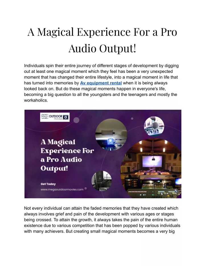 a magical experience for a pro audio output