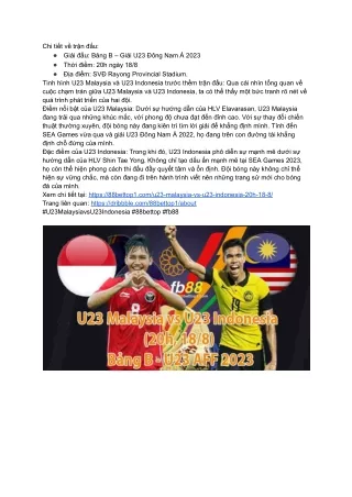 Thông tin chi tiết về trận đấu U23 Malaysia vs U23 Indonesia tại 88bettoop1