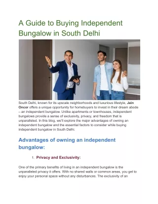 A Guide to Buying Independent Bungalow in South Delhi