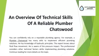 An Overview Of Technical Skills Of A Reliable Plumber Chatswood