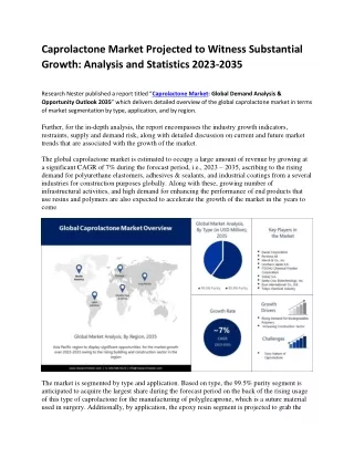 Caprolactone Market Size and Share Analysis by Top Companies, 2023-2035